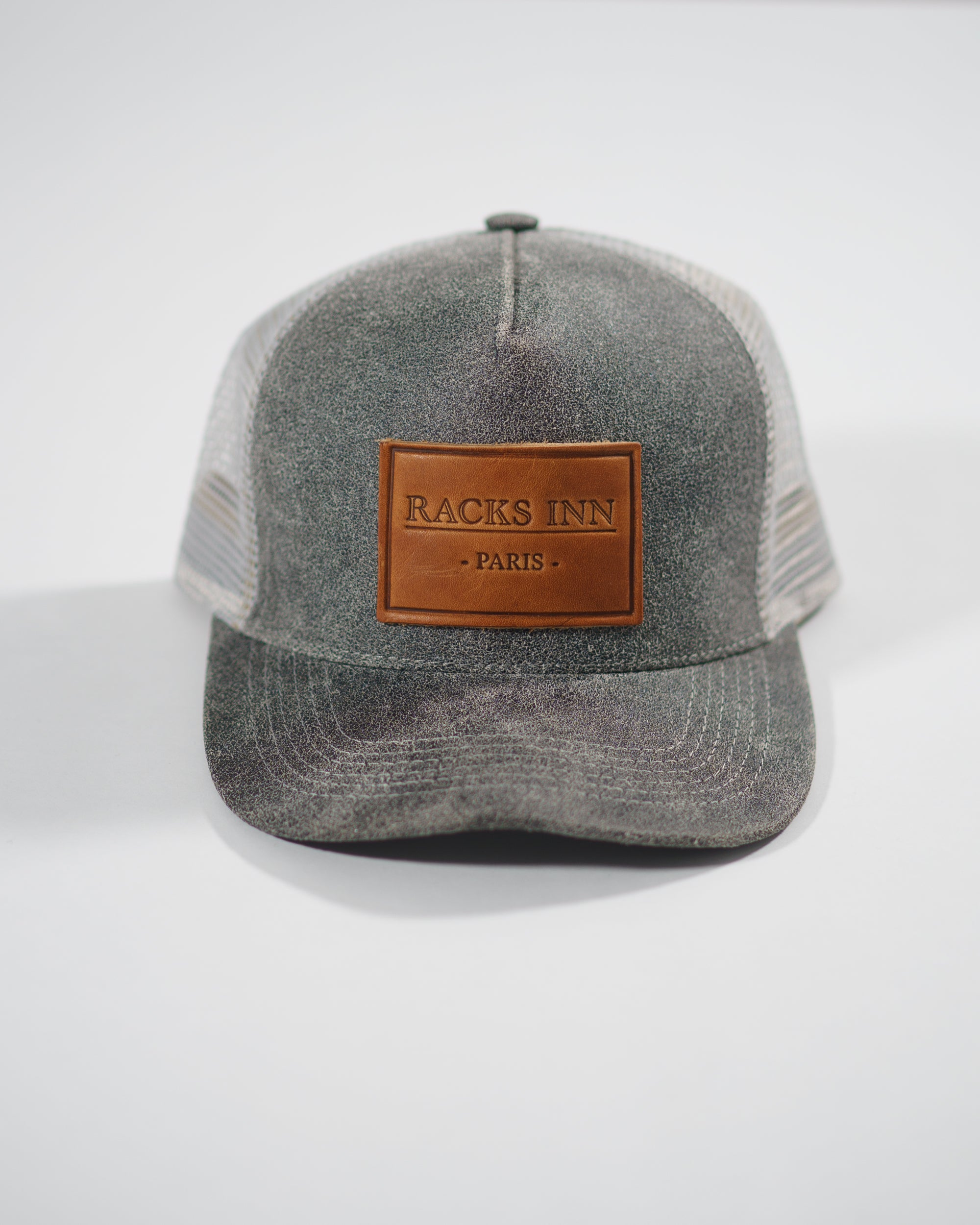 Paris Leather Trucker Hat - Grey