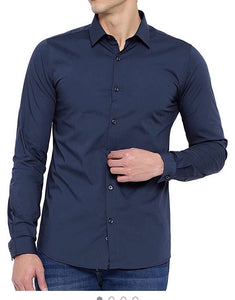 Casual Long Sleeve Button Up Shirt - Navy