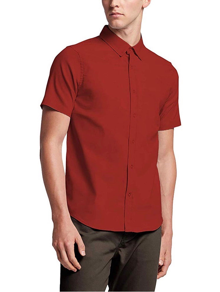 Casual Short Sleeve Button Up Shirt - Red