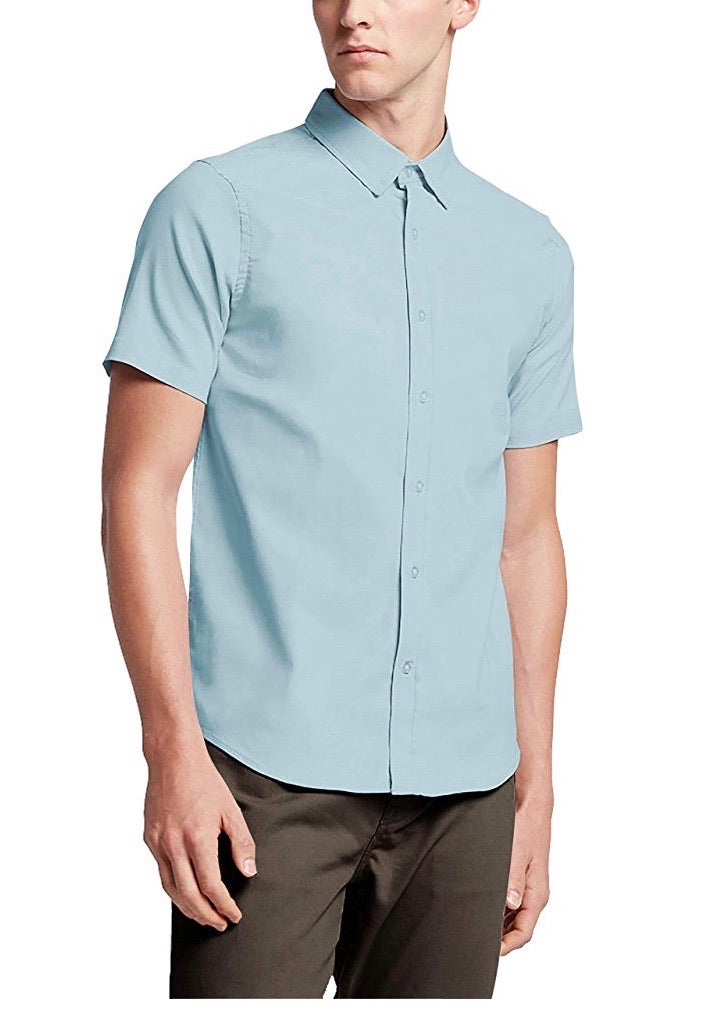 Casual Short Sleeve Button Up Shirt - Ice Blue