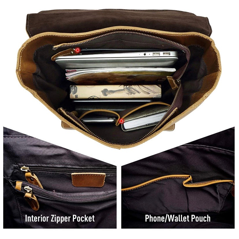 Vintage Leather Travel Bookbag - Light Brown
