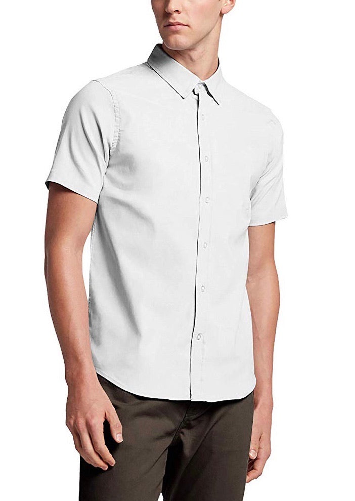 Casual Short Sleeve Button Up Shirt - White