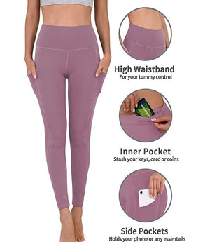 High Waist Yoga Leggings with Pockets - Mauve