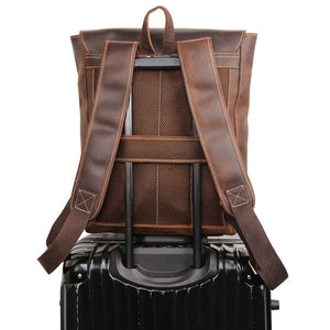 Vintage Leather Travel Bookbag - Dark Brown