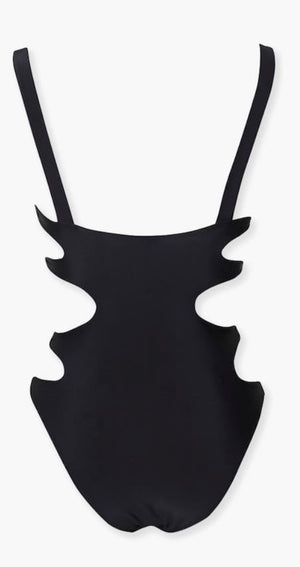 Swan Cutout One-Piece Swimsuit - Black
