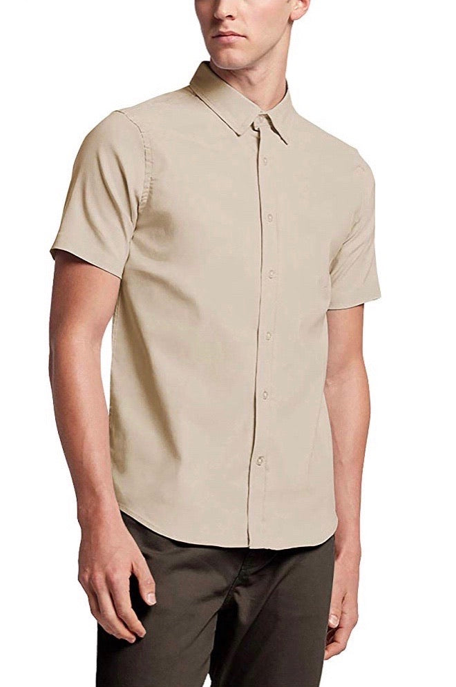 Casual Short Sleeve Button Up Shirt - Khaki