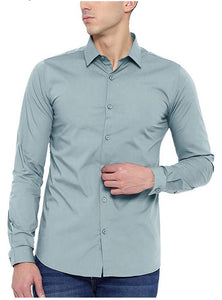 Casual Long Sleeve Button Up Shirt - Ice blue