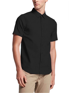 Casual Short Sleeve Button Up Shirt - Black