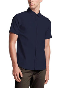 Casual Short Sleeve Button Up Shirt - Navy